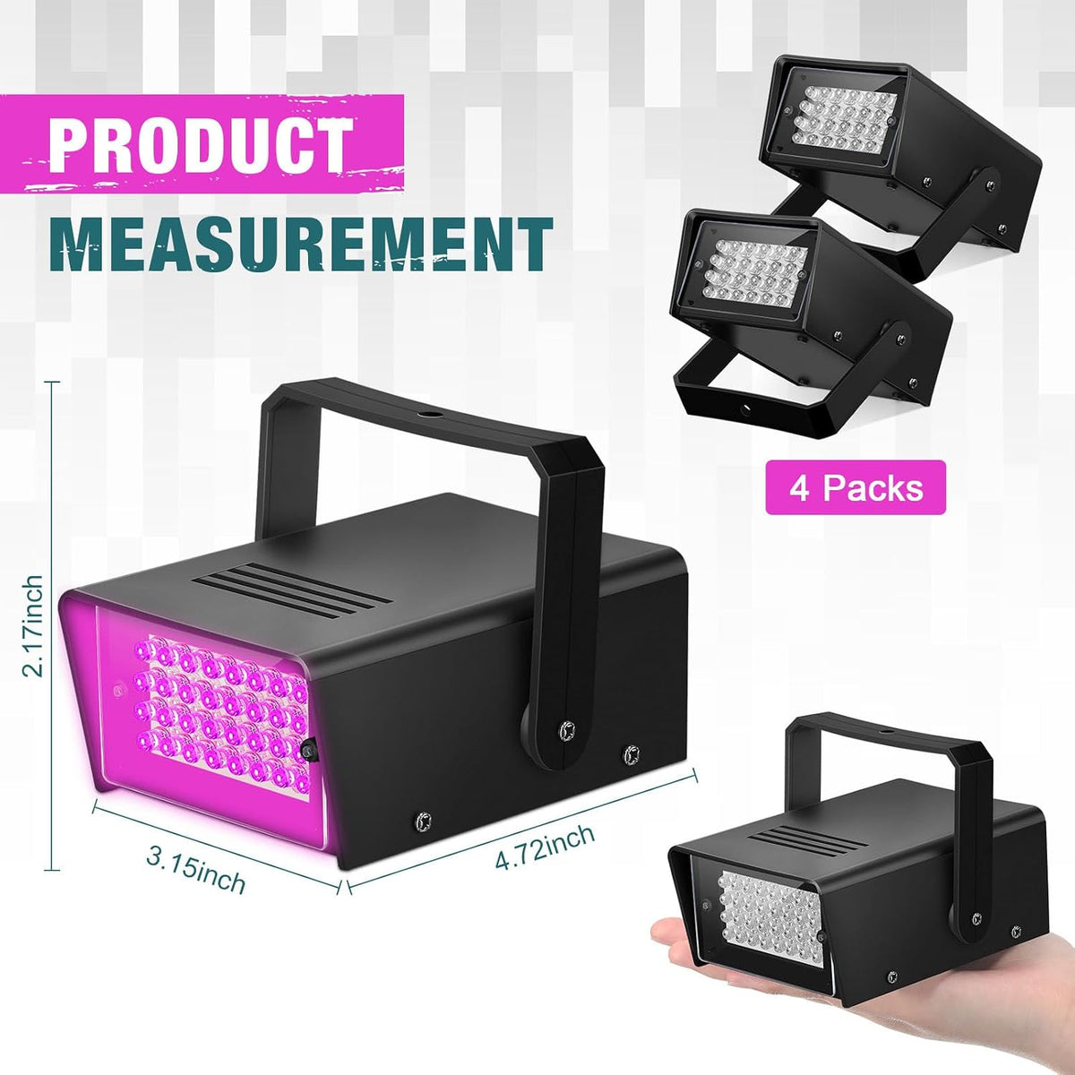 Treela 4 Pack Strobe Party Light Small Bright LED Outdoor, Purple, 32 LED