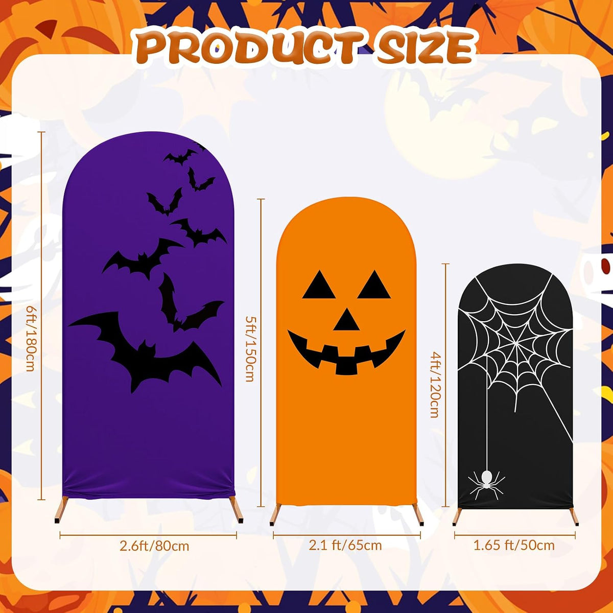 3 Pcs Halloween Arch Backdrop Cover Pumpkin 4ft 5ft 6ft