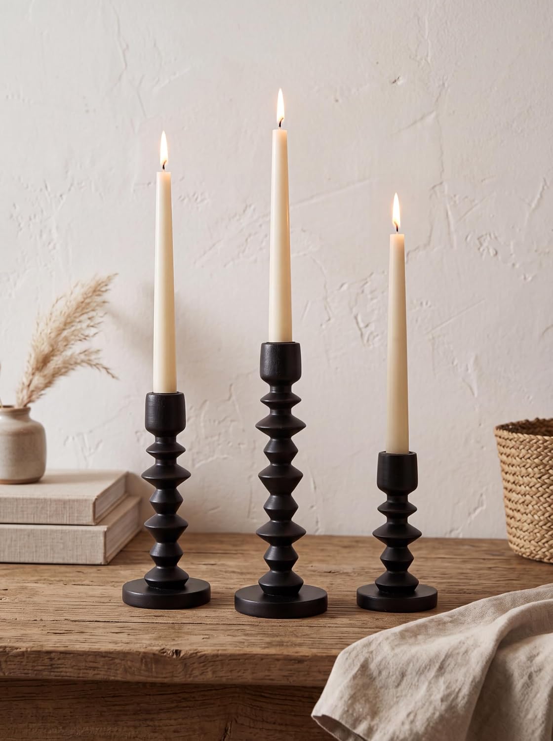 NUPTIO Black Modern Candle Holders: Set of 3 for Candlesticks and Tapers
