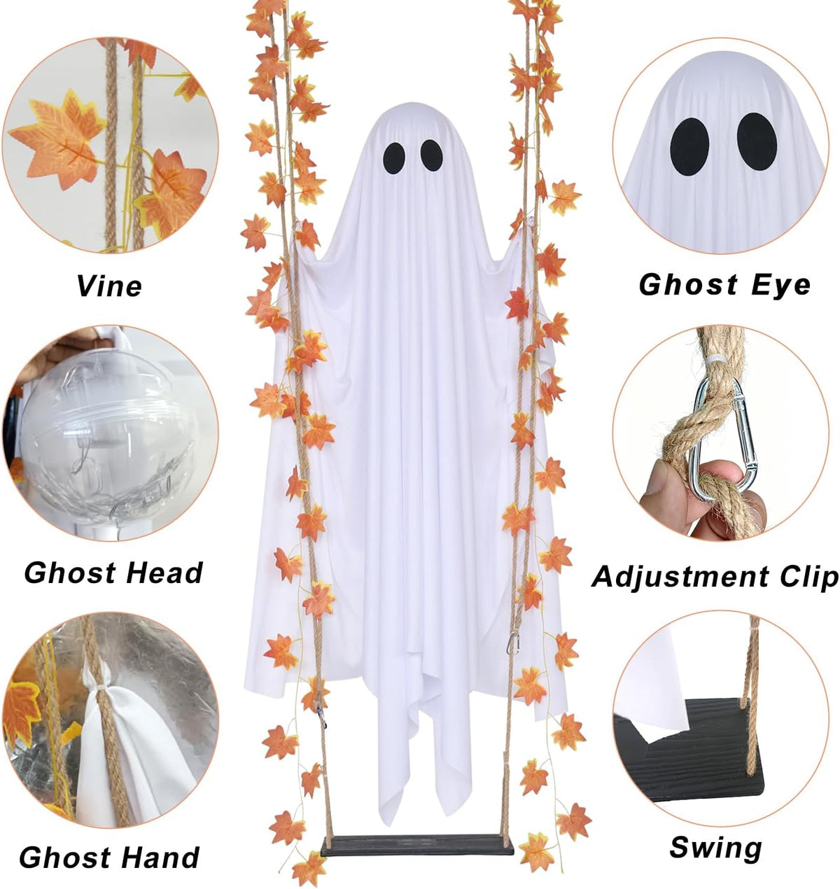 Swinging Ghost Outdoor Decor,4.4FT Halloween Decorations Outdoor Indoor with ...