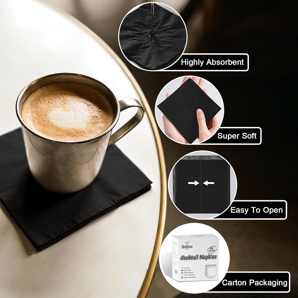 Black Cocktail Napkins - 800 Count Disposable Paper Napkins, 2-Ply 4.5 x 4.5 ...