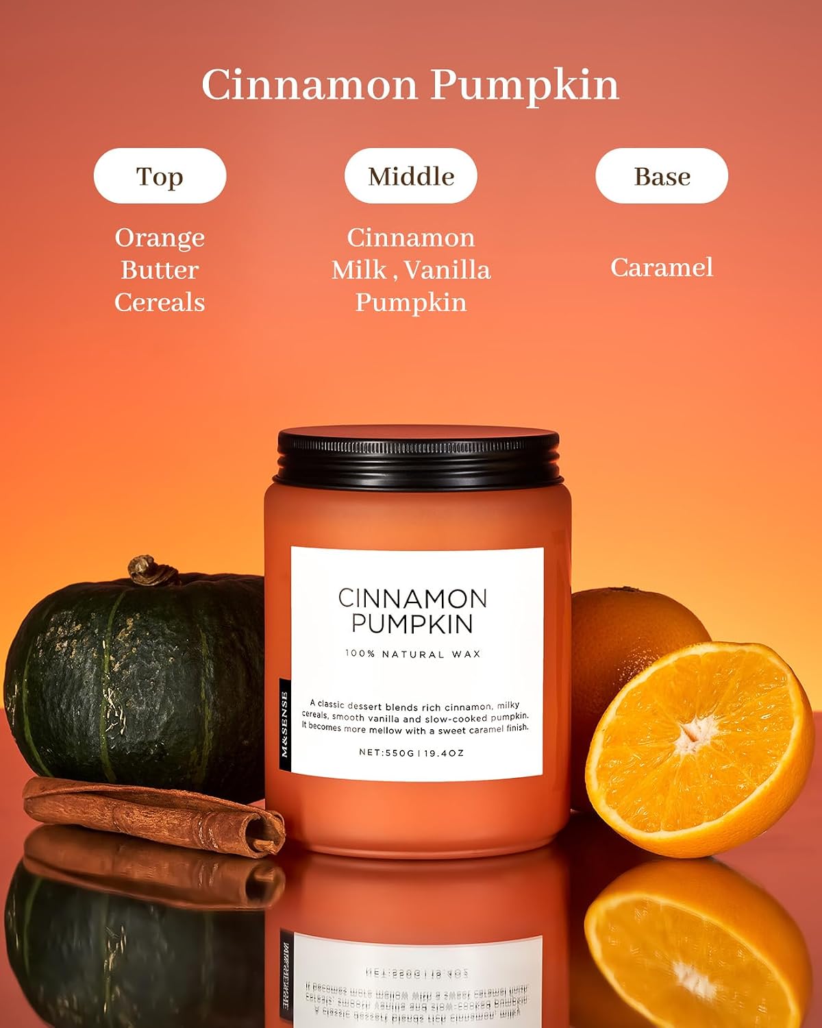 M&SENSE Cinnamon Pumpkin Scented Candle Fall Baking Spice Aroma 19.4oz