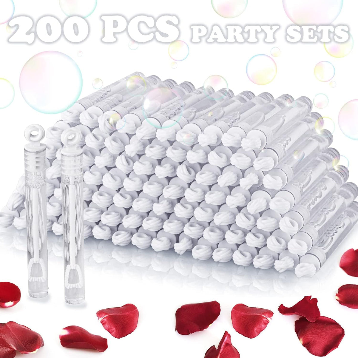 White Wedding Bubble Wands, 200 Pack Mini Sticks for Send Off Party Favors
