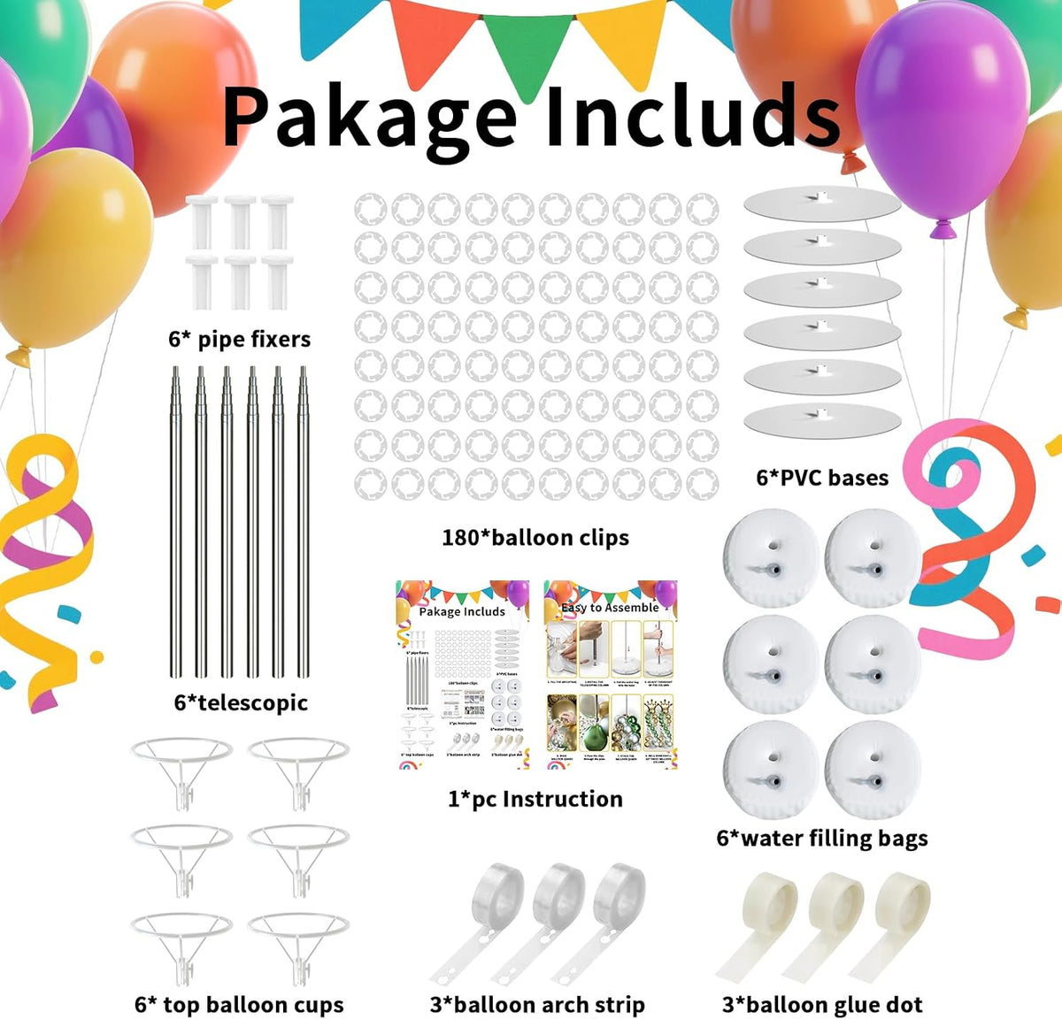 Balloon Arch Kit Balloon stand - Set of 6 Adjustable 7 Feet Balloon Arch Stan...