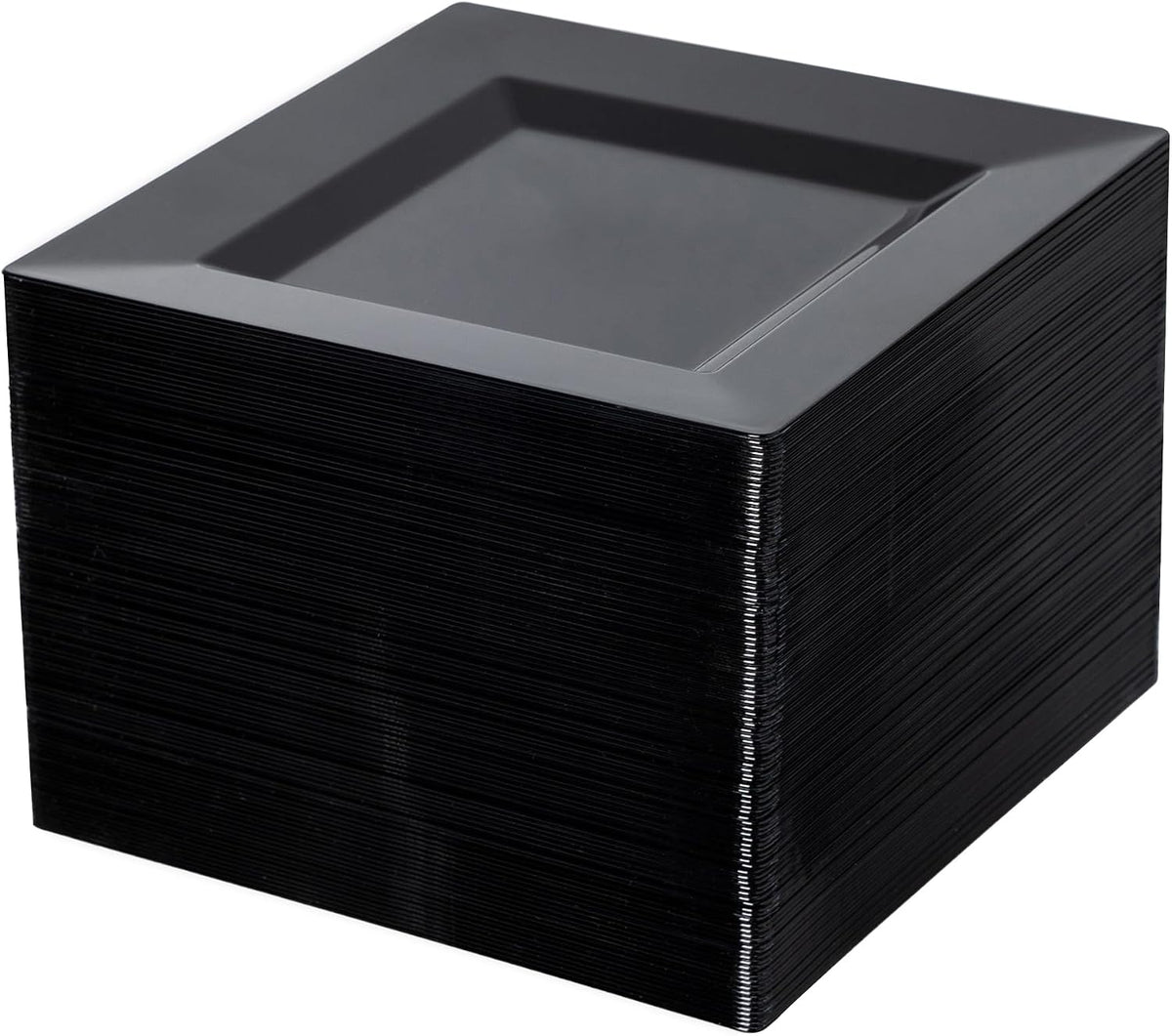 100 Pack Black Plastic Square Dessert Plates, 6.5" Disposable Salad Plates