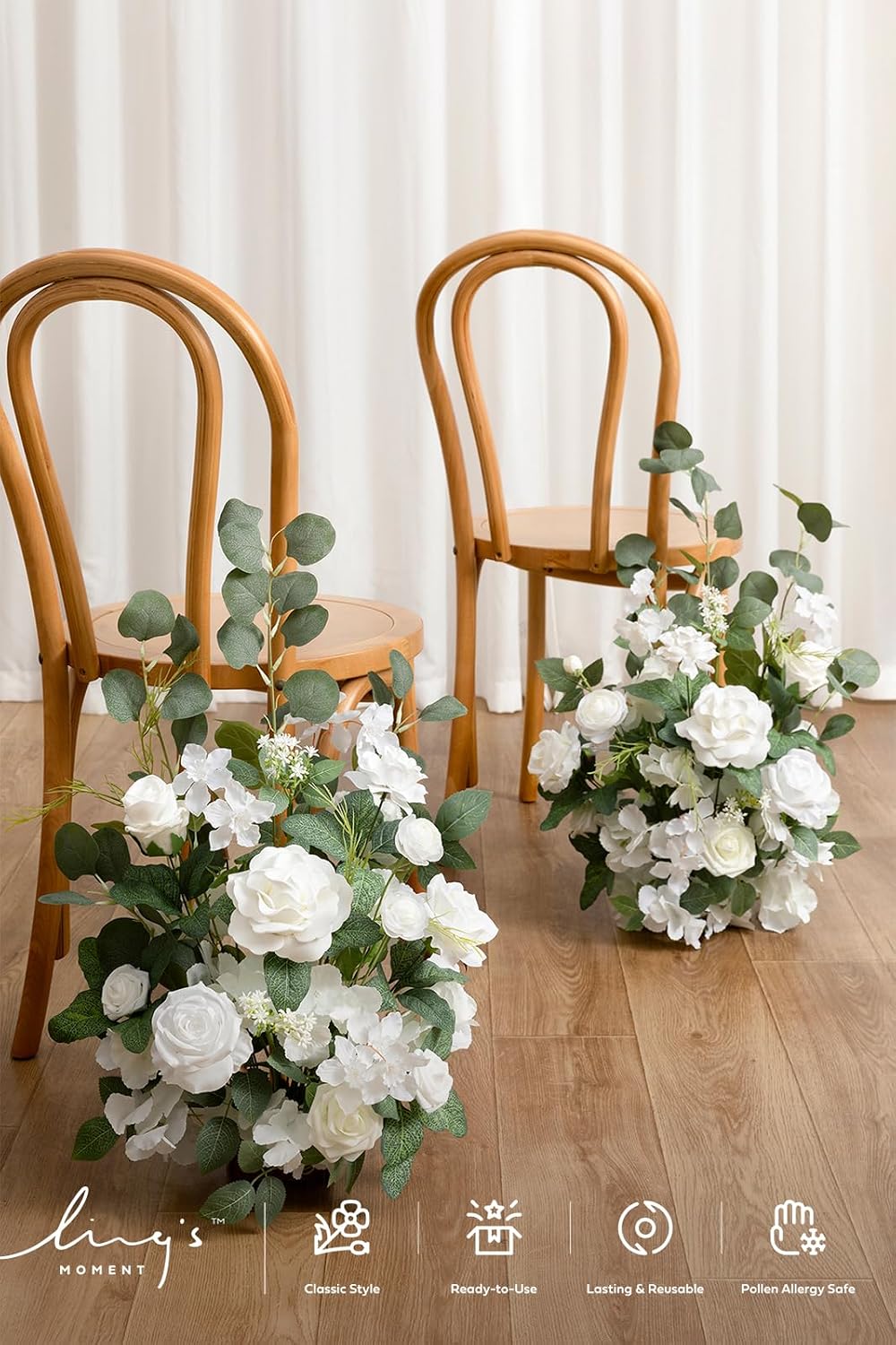 Ling's moment Free-Standing Wedding Aisle Runner Flowers, White Sage, 2pcs