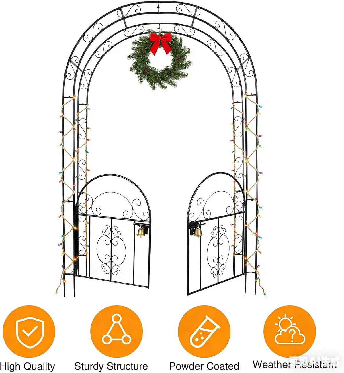 84in High Metal Garden Arbor with Gate, Heavy Duty Wide Garden Arch, Metal Ar...