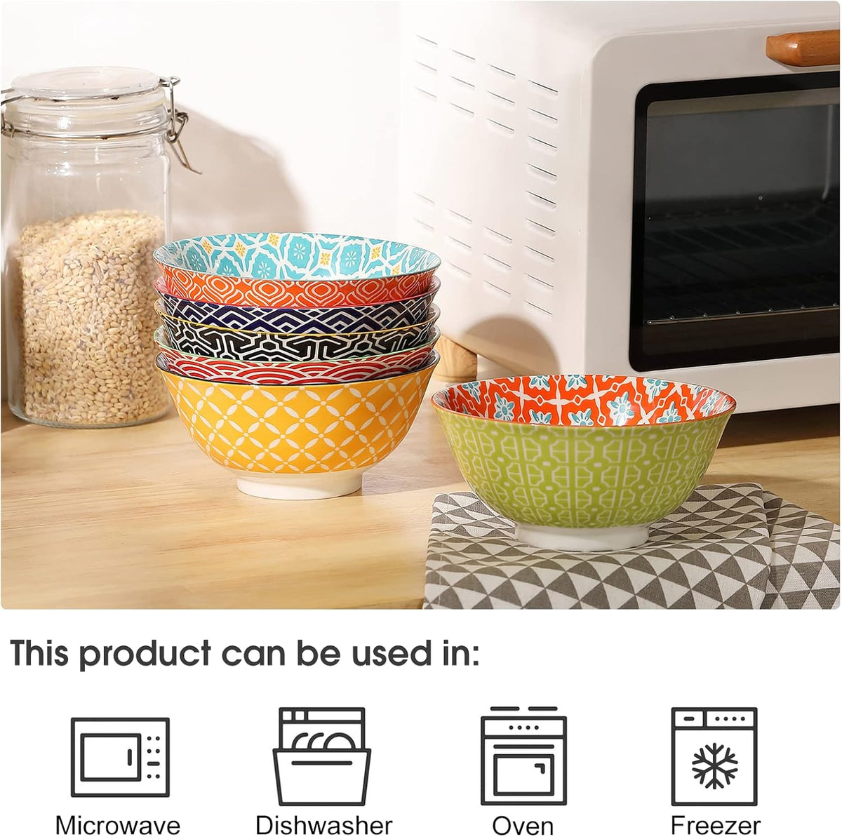 Metahom Ceramic Cereal Bowls Set of 6, Colorful Soup Bowls 23 Oz