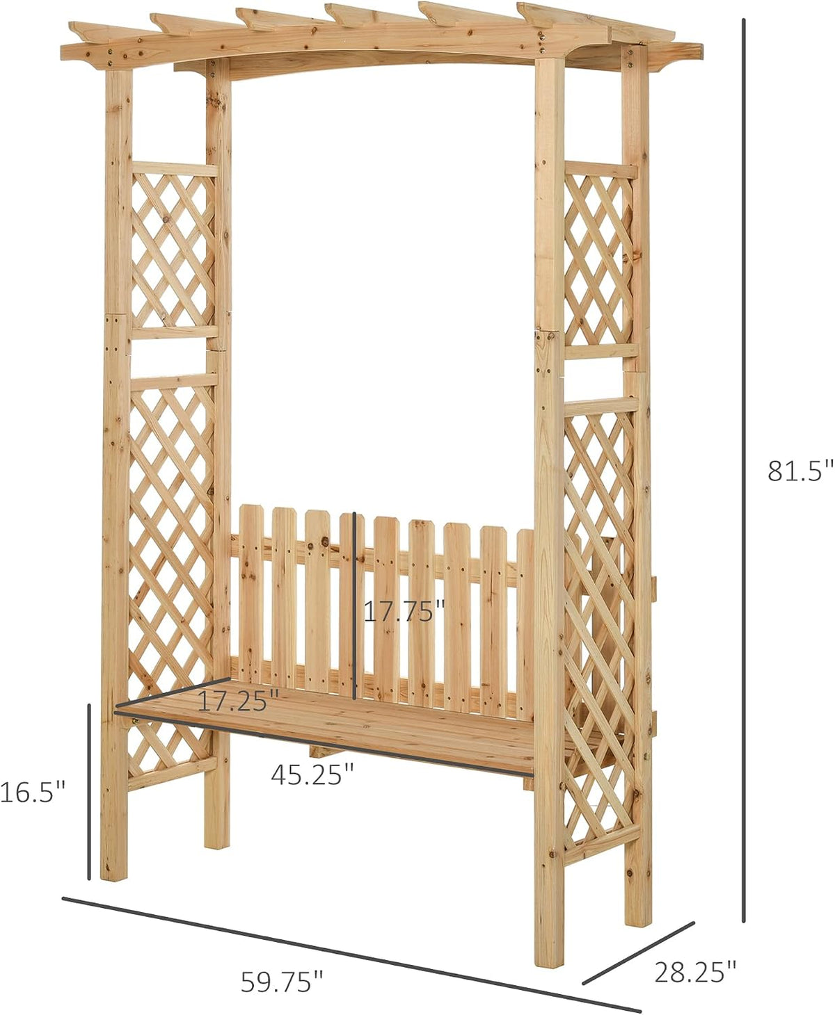Outsunny Wooden Garden Arbor for Climbing Plants with Bench Natural