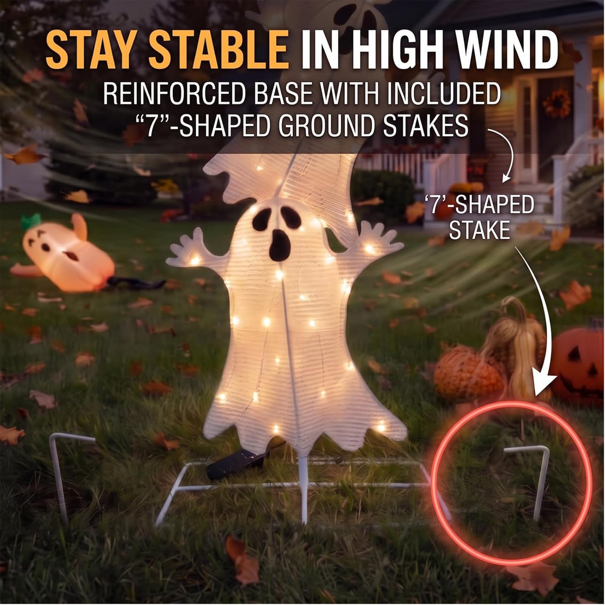 3-Tier Stacked Ghost Halloween Lighted Outdoor Display