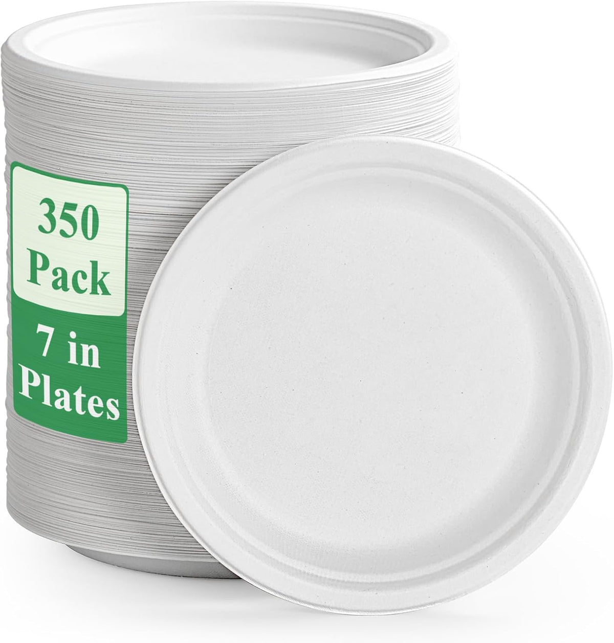 Vplus 350 Pack Compostable Bagasse Paper Plates 6.9 inch, White