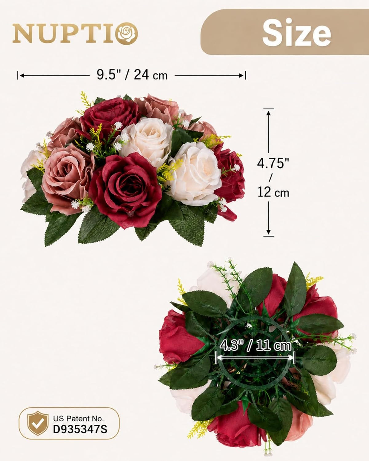 Nuptio Artificial Flower Centrepieces for Tables - 6 Pcs Burgundy & Dusty...