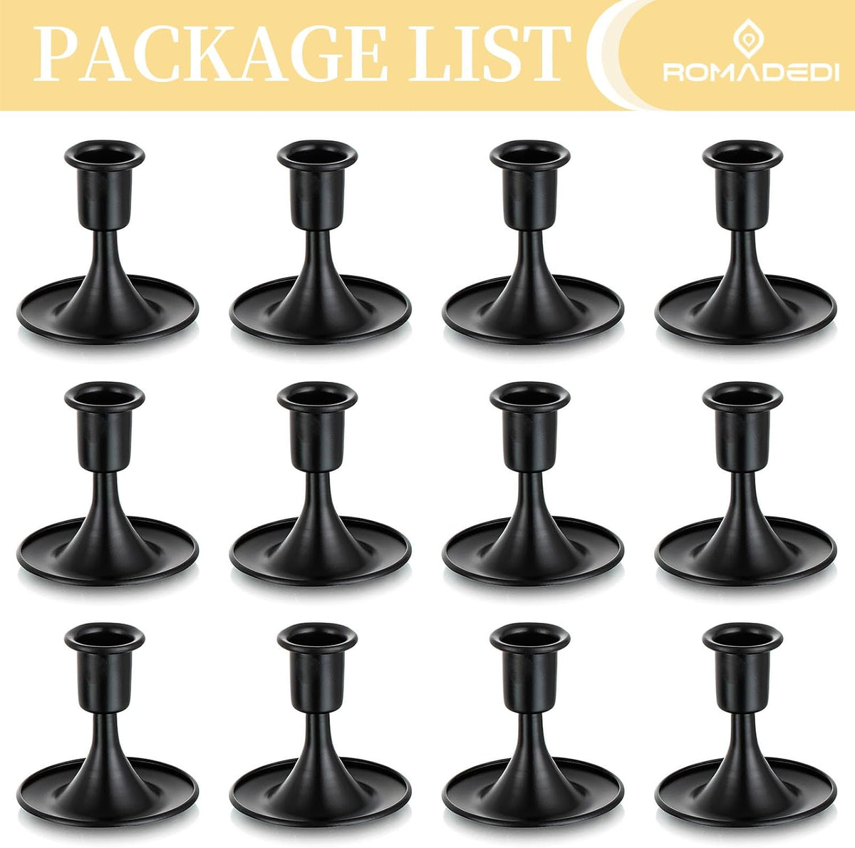 Black Candlestick Candle Holders for Taper :12 PCS Romadedi Candle Stick Hold...