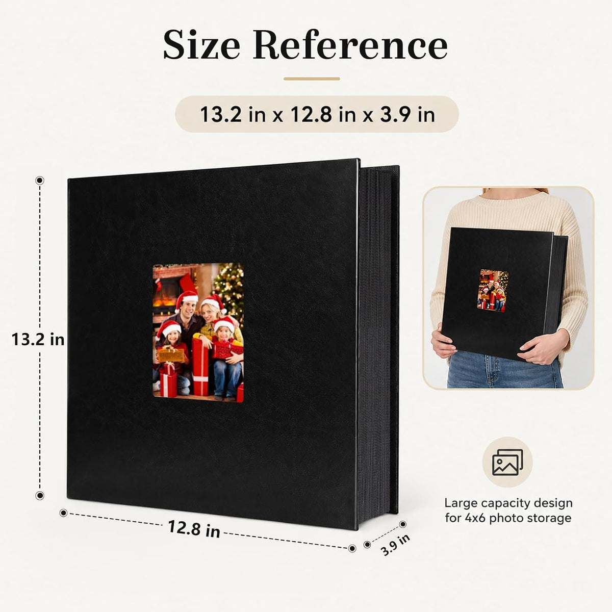 Aevdor Large Capacity 4x6 Photo Album, 1000 Photos, Leather Cover, Black