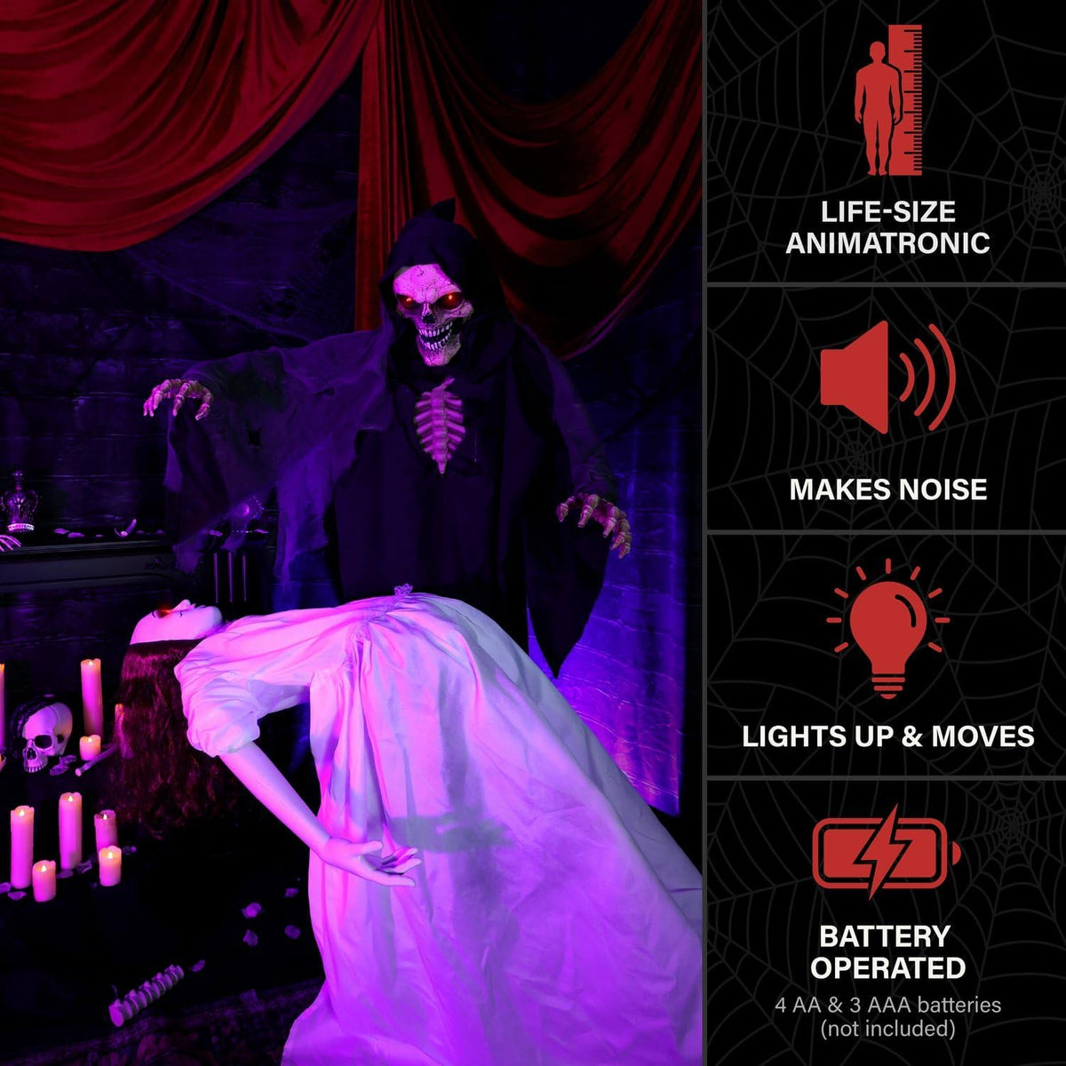 Haunted Hill Farm 5.6 ft. Floating Lady with Magic Reaper Animatronic