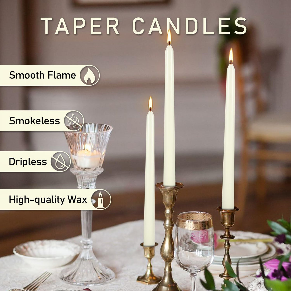 YOROXRG 100Pack Ivory Taper Candles, 7-8 Hours Burn Time, Unscented, Smokeles...