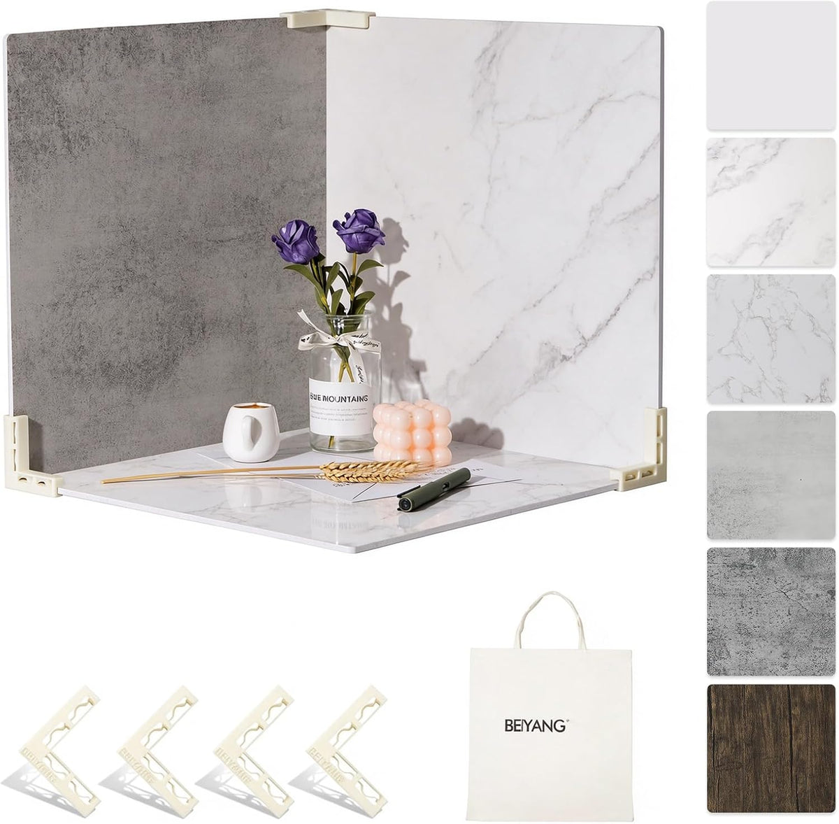5PCS Photo Backdrop Boards with Carry Bag,16x16Inch Marble Cement Wooden Phot...
