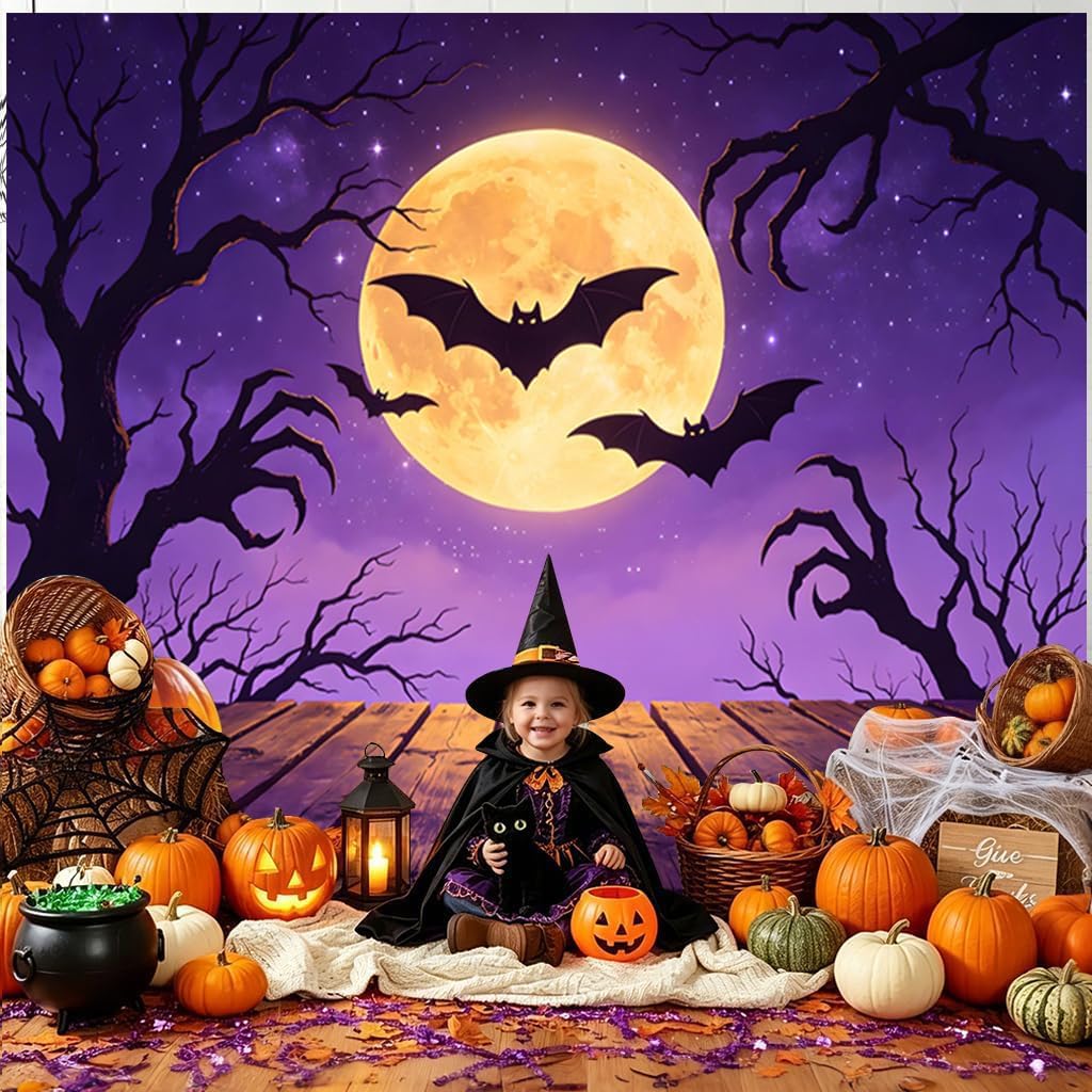 Halloween Backdrop for Photography 10x8ft Happy Moon Night Banner