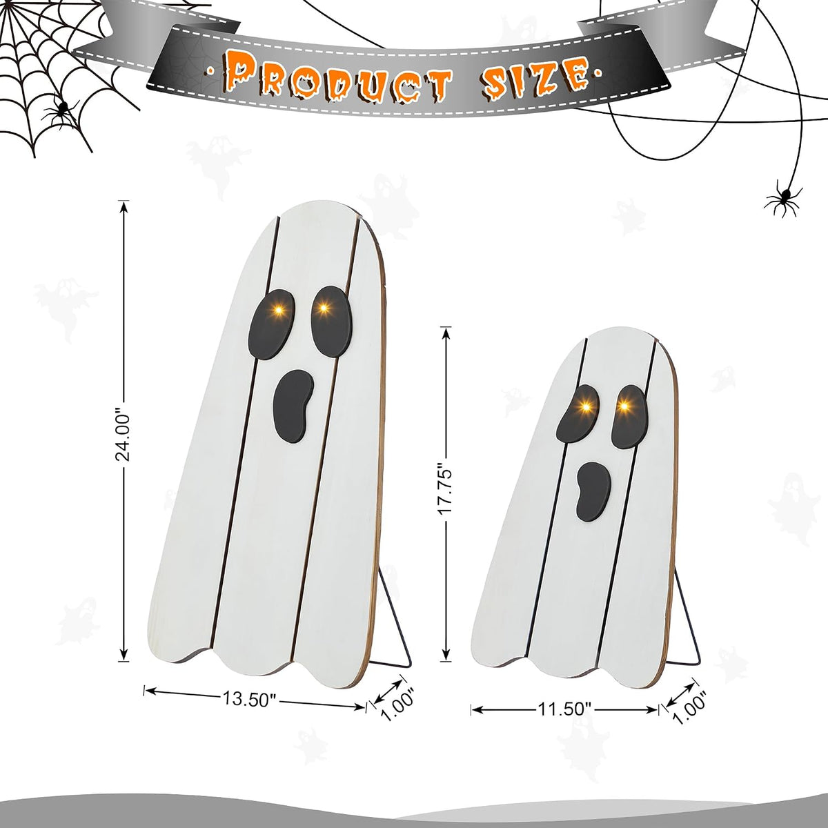 Glitzhome Set of 2 Halloween Lighted Wood Ghost Porch Decor - 24" H &...