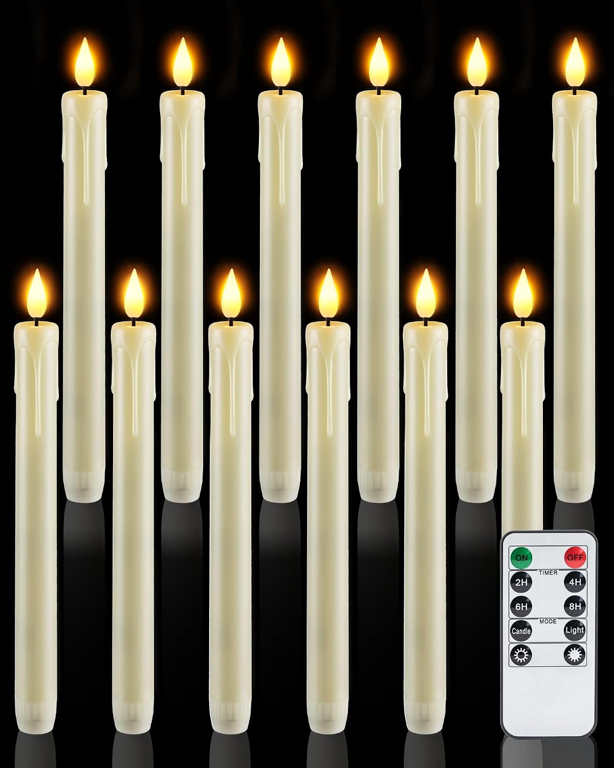 Homemory 12 Pcs Plastic Flameless Taper Candles with Remote Timer Dimmer, Ivo...
