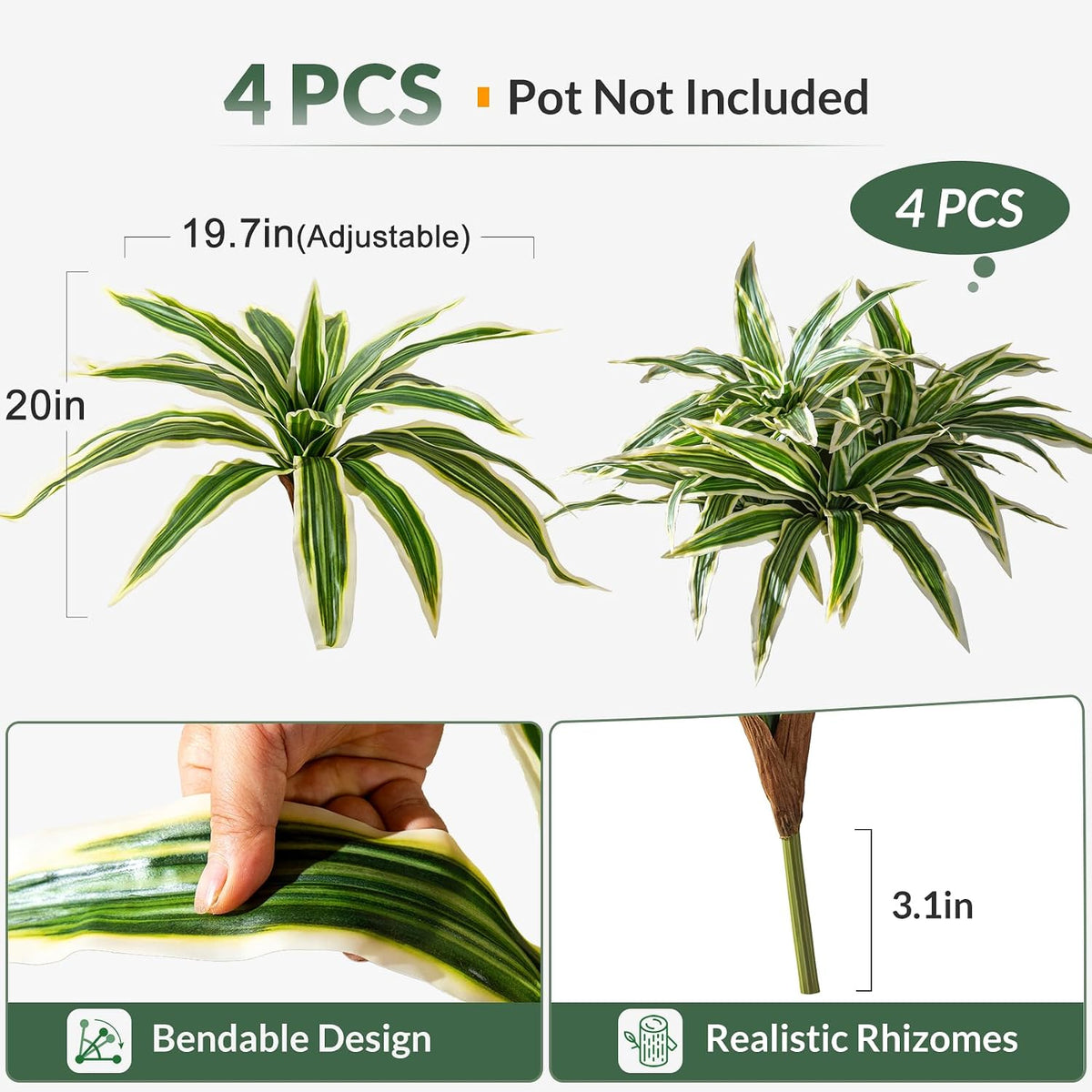 4 Pcs Artificial Greenery Stems Dracaena Faux Branches Artificial Plants Real...