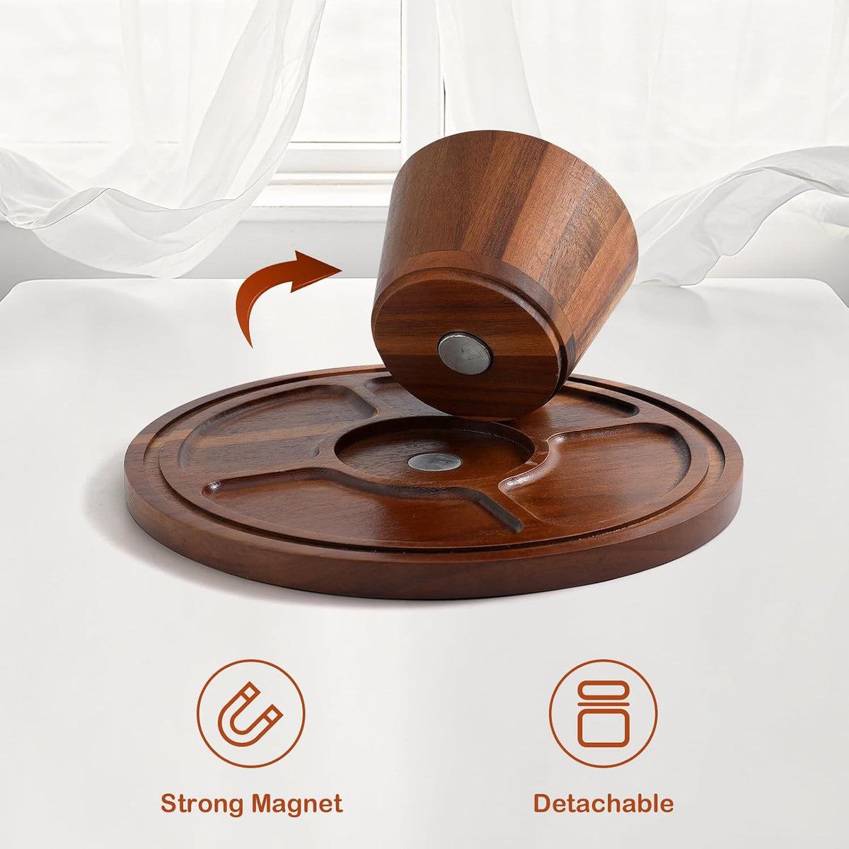 Acacia Wood Cake Stand with Glass Lid–12" Magnetic Base for Parties&...