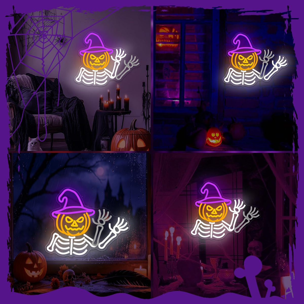 Waving Skeleton Neon Sign for Halloween Wall Decor USB Dimmable Led Light