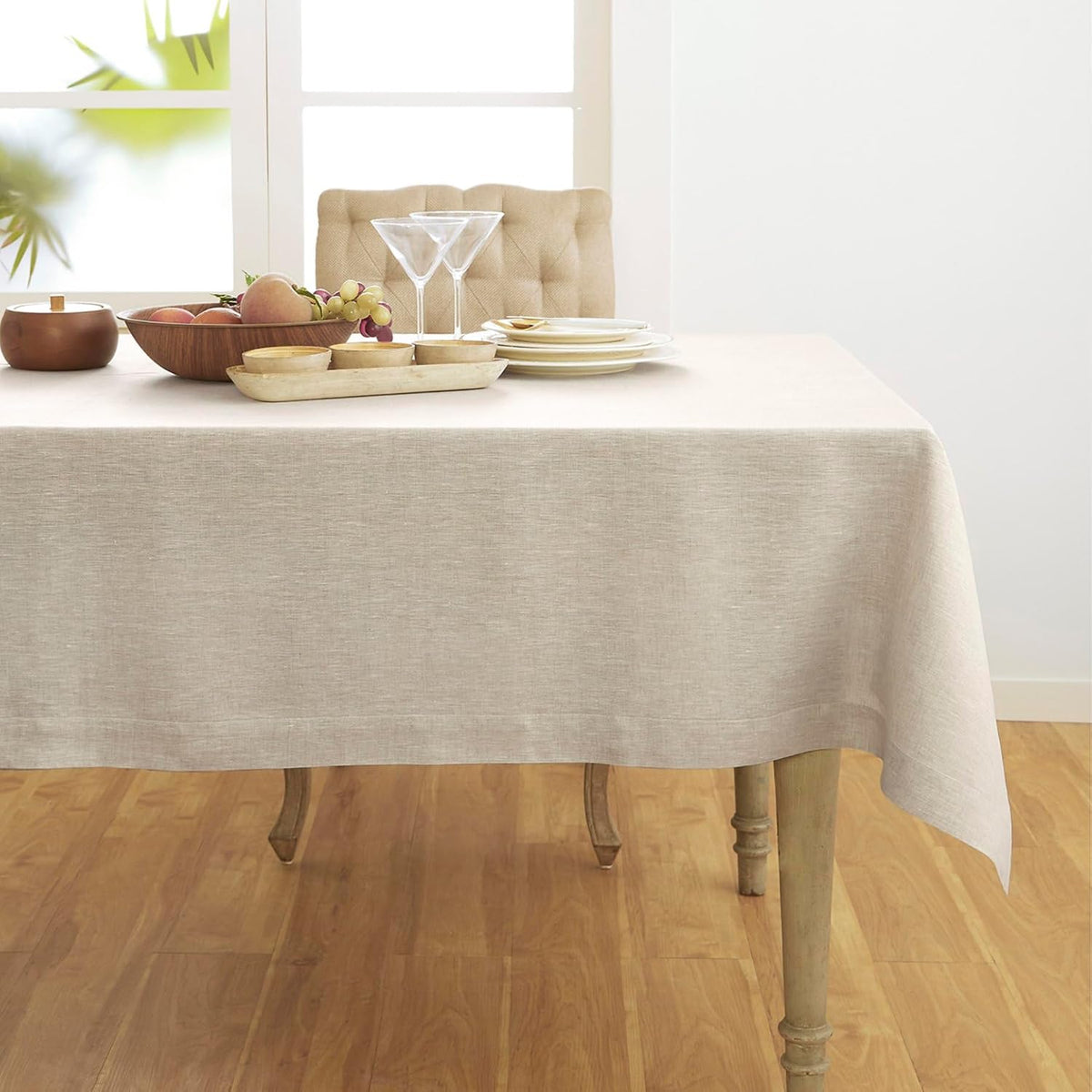 Solino Home 100% Pure Linen Tablecloth Natural Woven, Athena 54 x 72 in