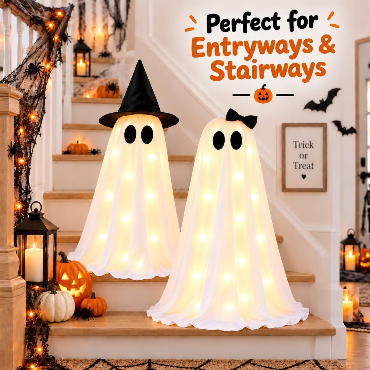 2 Pack Halloween Ghost Decorations Indoor Outdoor, Lighted Ghost Decor with W...
