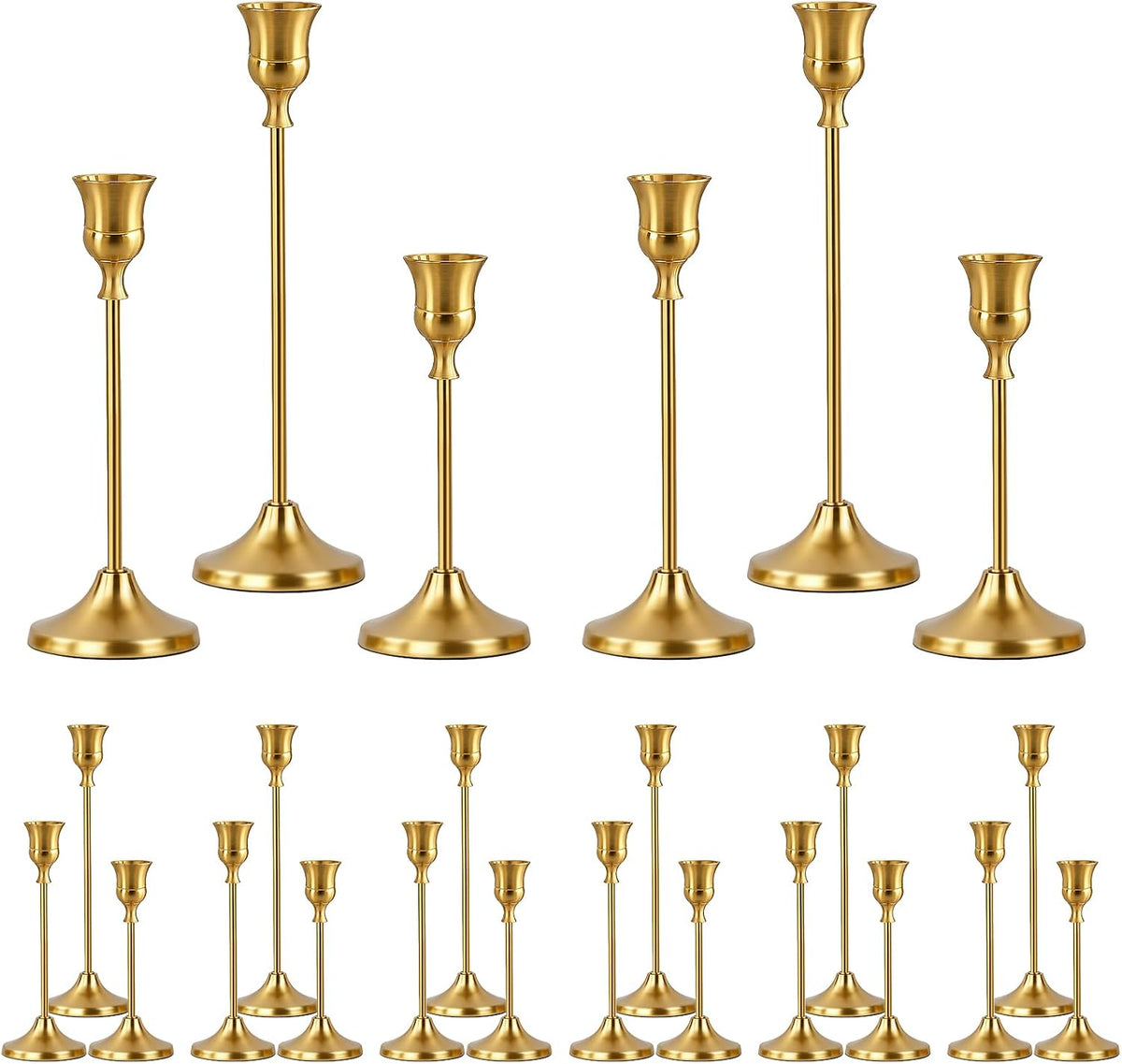 Gold Candle Holders for Candlesticks 8 Sets(24 PCS), Tapered Candlestick Hold...