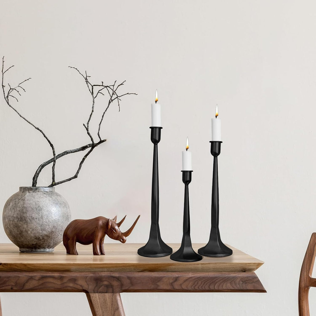 Black Taper Candle Holders Set of 3, Tall Candlesticks