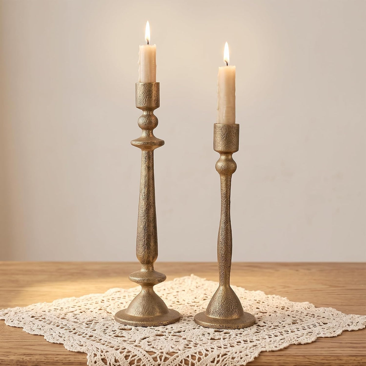 Vintage Gold Cast Iron Taper Candle Holders Set of 2