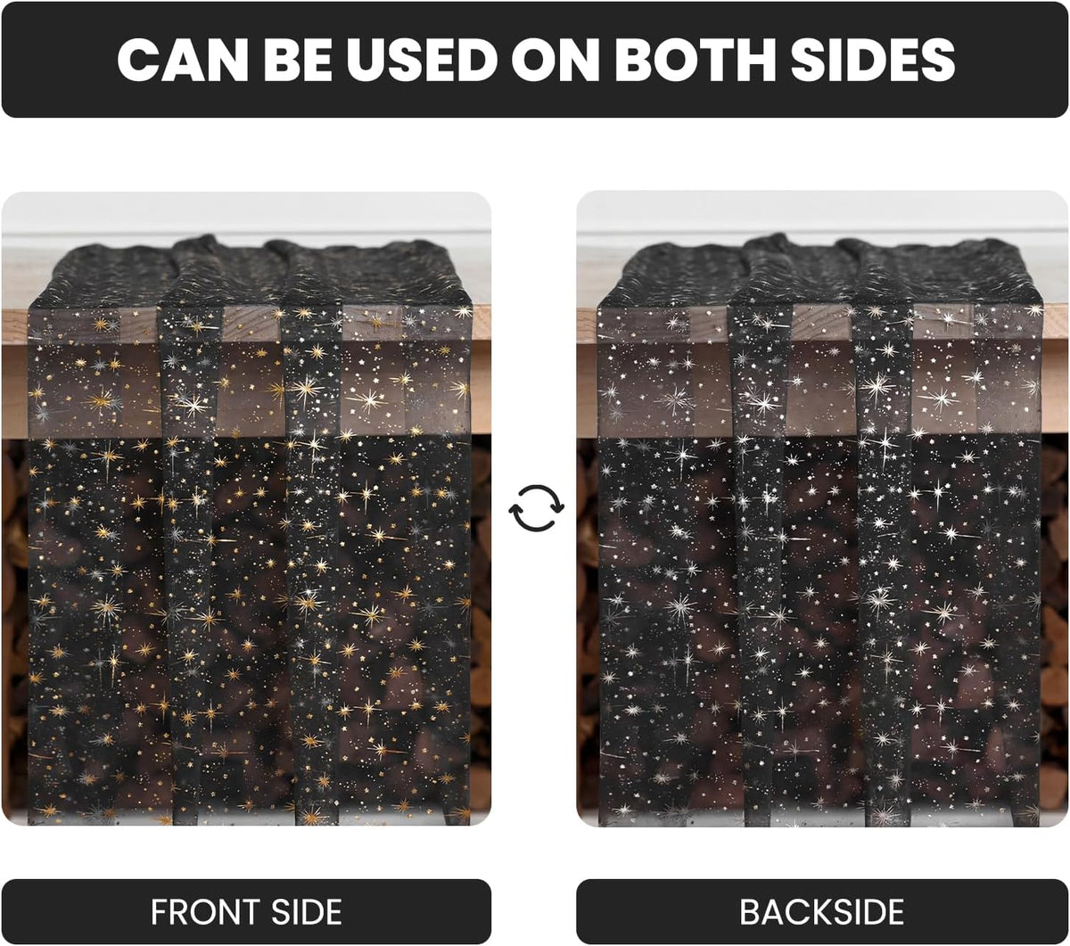 Artoid Mode 10PC Gold Stars Black Gauze Table Runner 120 Inch 10FT, Reversibl...