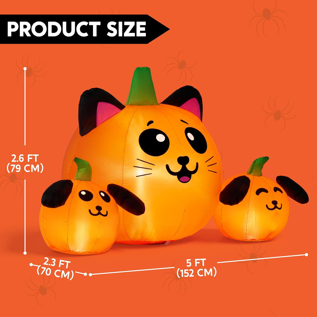 JOYIN 5FT Long Halloween Inflatable Pumpkin Cat & Dog Head Combo Outdoor ...