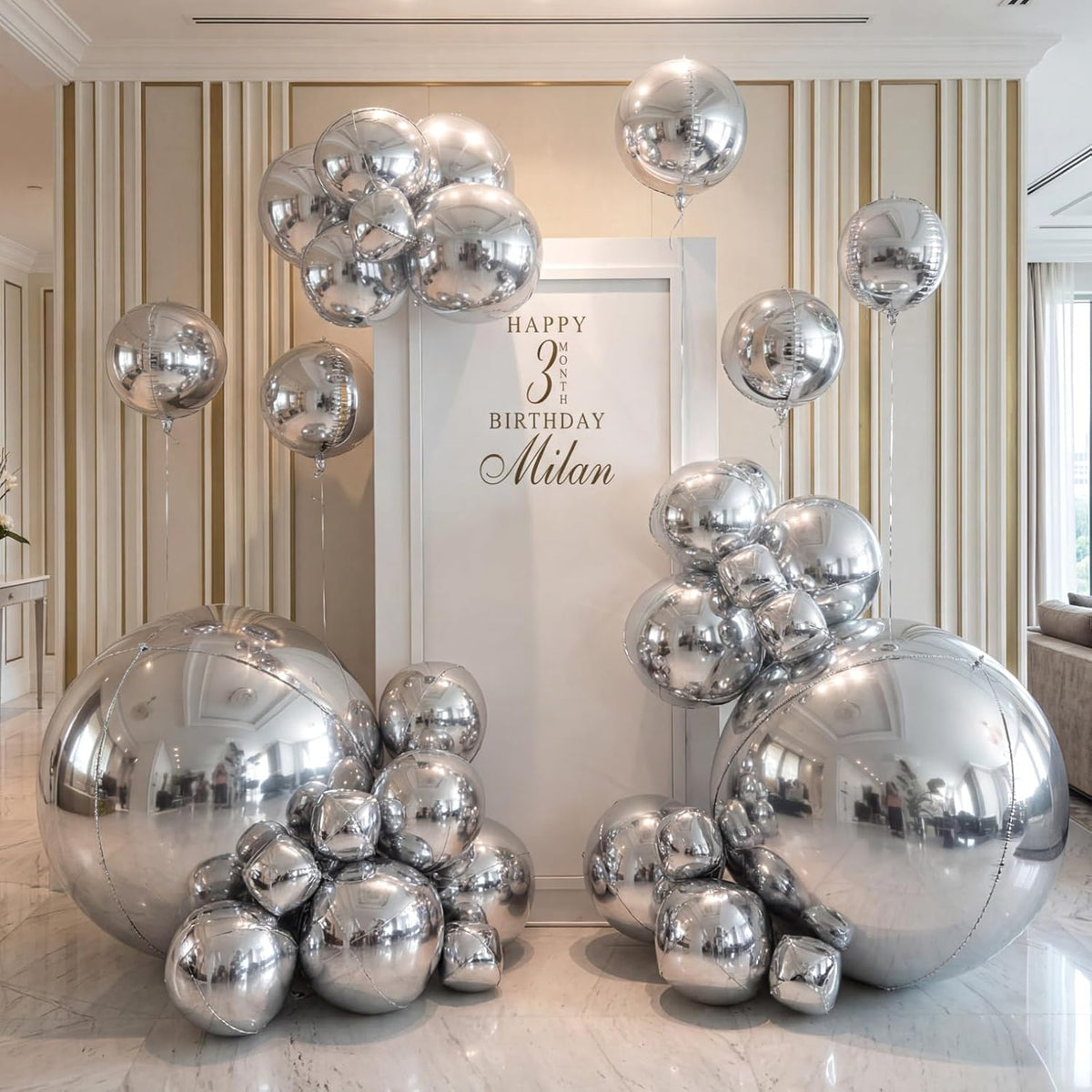 24 Pcs Giant Metallic Party Balloons, Assorted Size,Silver