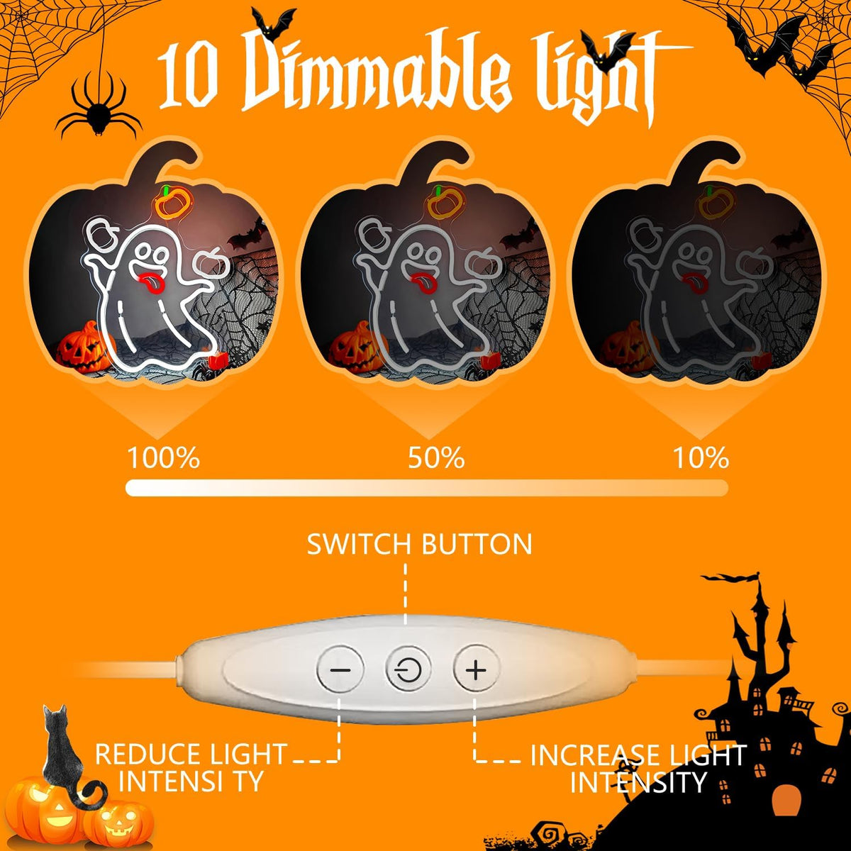 Halloween Neon Sign For Wall Decor Ghost Led Sign for Halloween Decorations W...