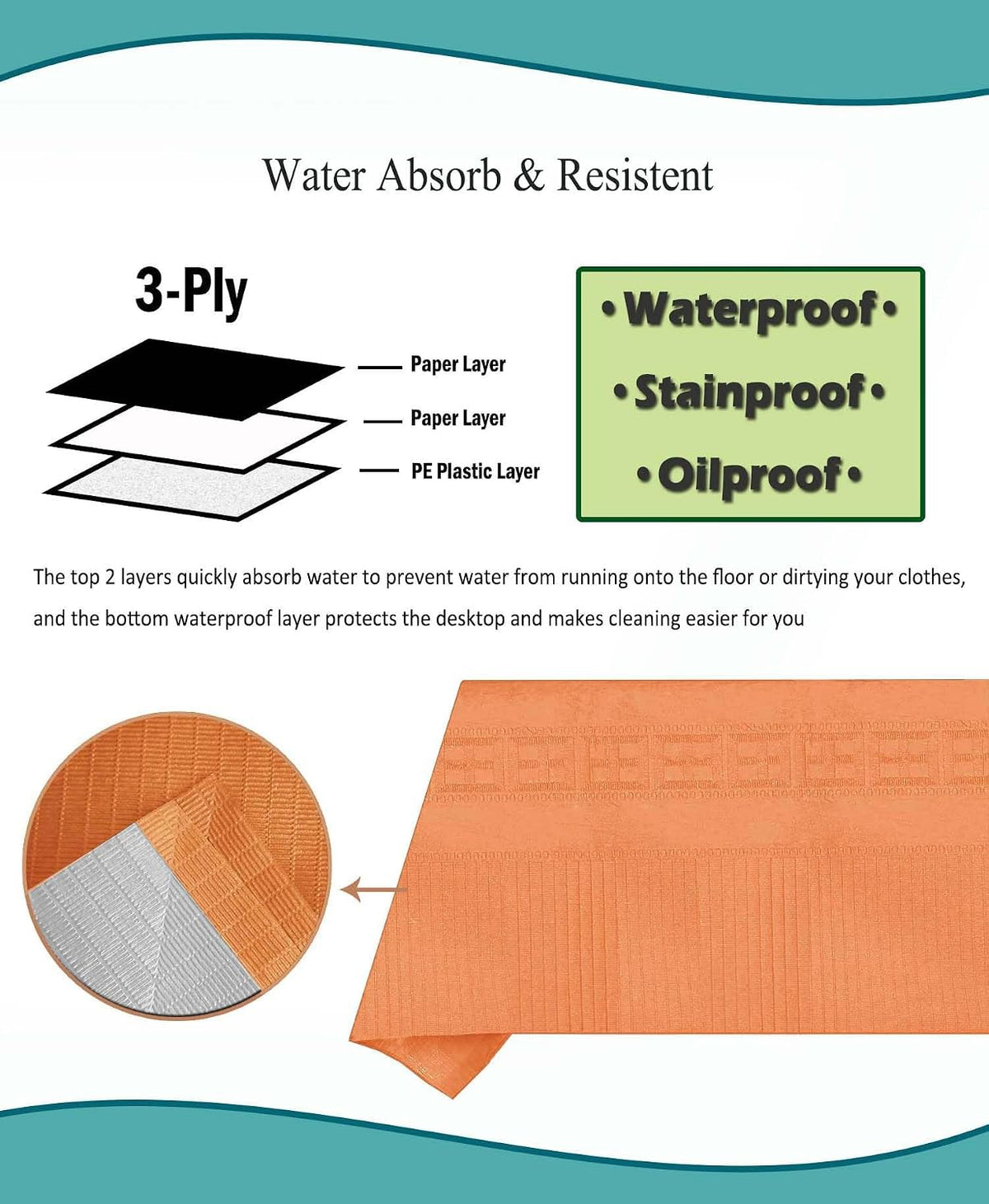 Orange Paper Tablecloths for Rectangle Tables 6 Pcs, 54"×108", Wate...