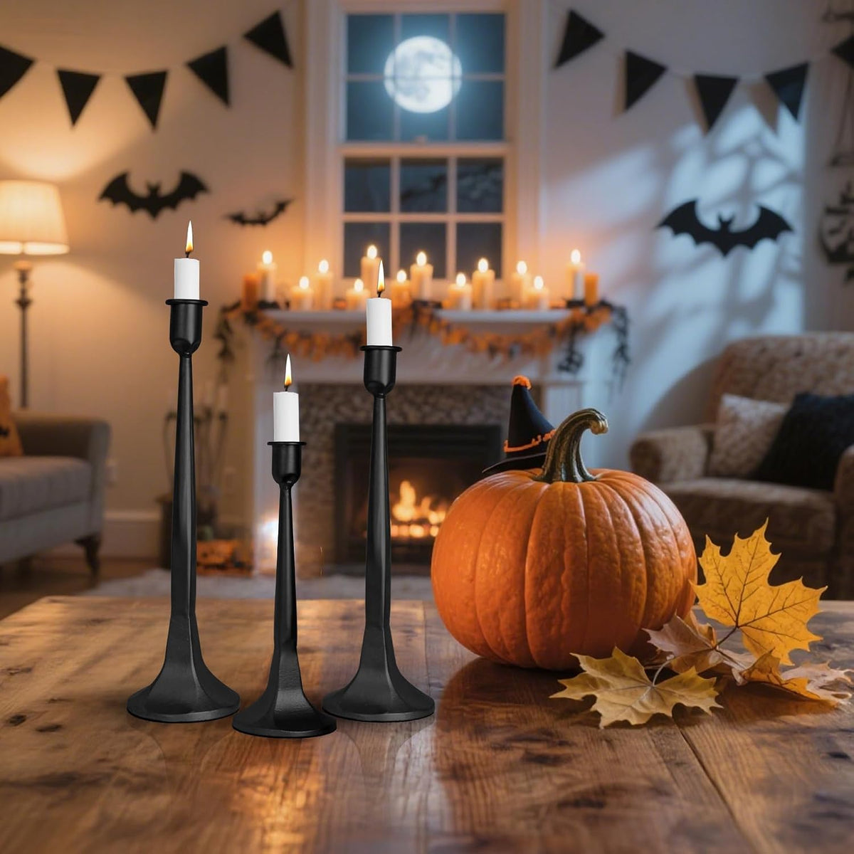 Black Taper Candle Holders Set of 3, Tall Candlesticks