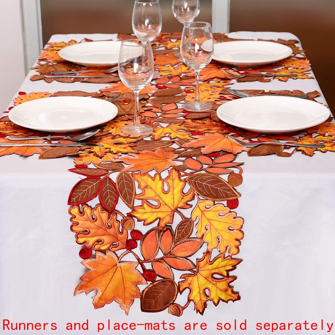 Simhomsen Embroidered Fall Leaves Table Runner for Thanksgiving, Autumn Harve...