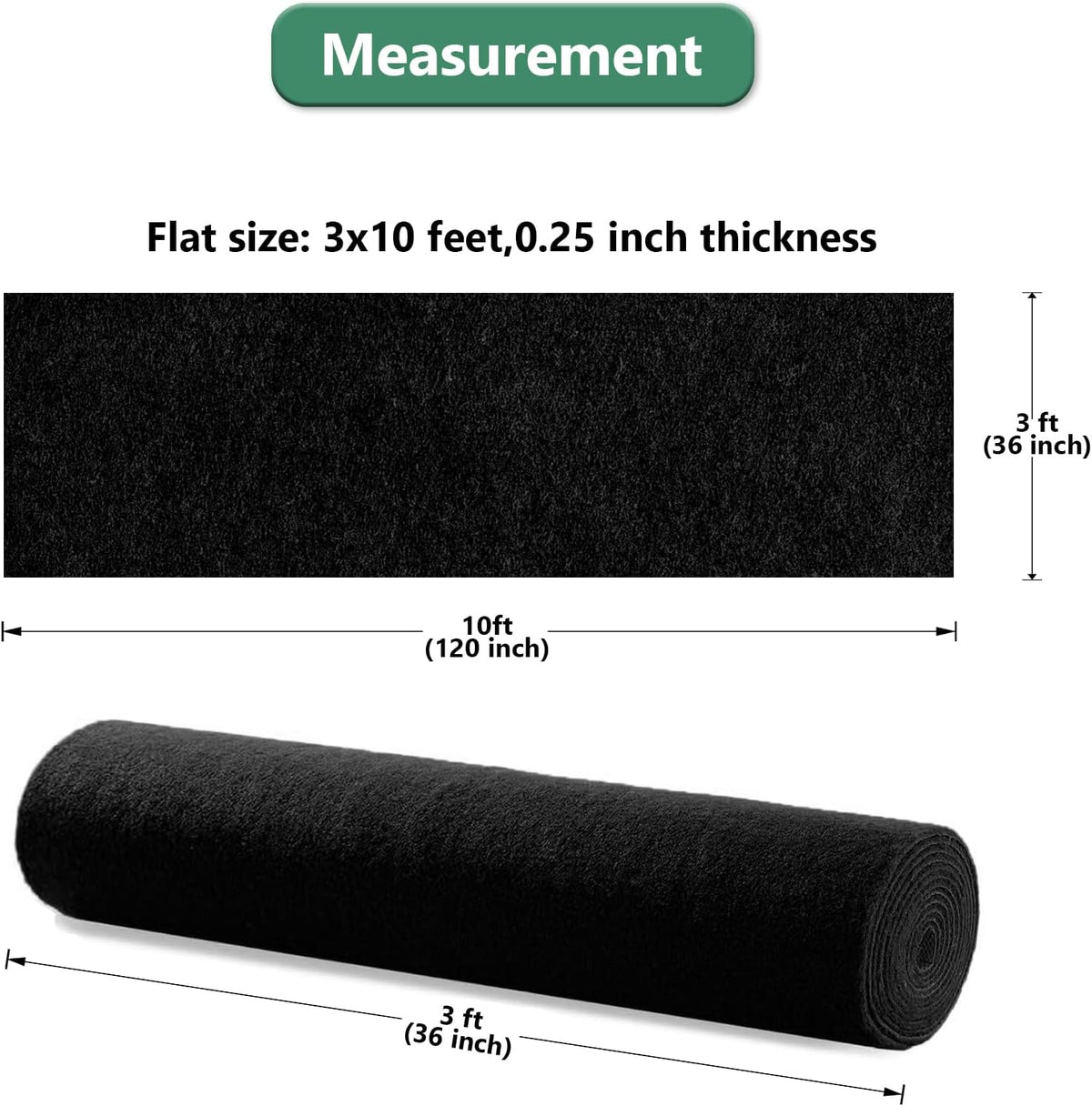 Black Carpet Runner Rug for Party and Event, Non-Slip TPR Rubber Backed Aisle...