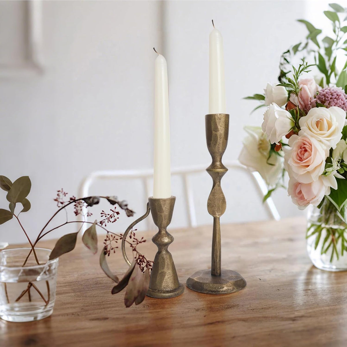 Antique Brass Cast Iron Candle Holders Set of 2