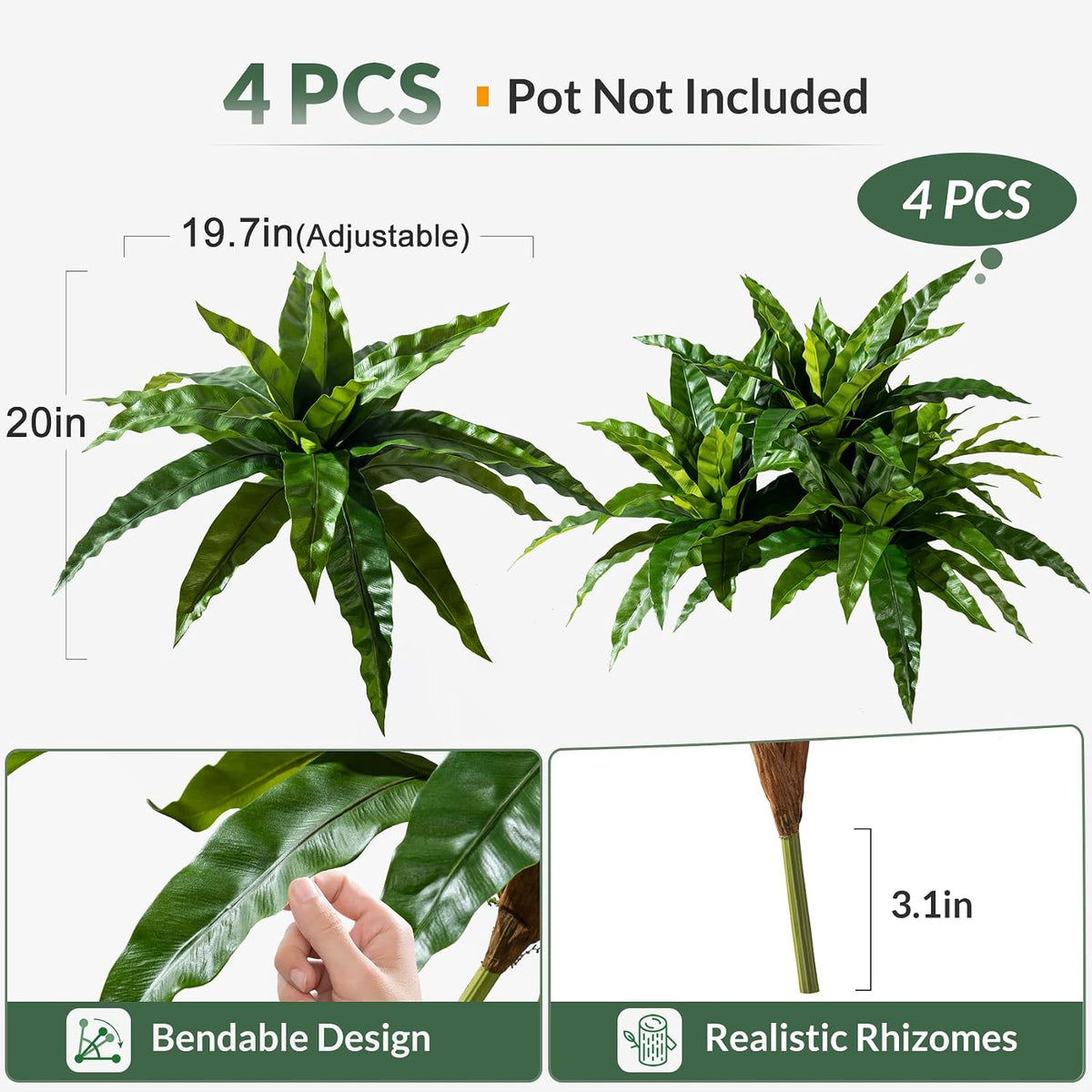 4 Pcs Artificial Greenery Stems Fake Bird Nest Fern Faux Branches Artificial ...