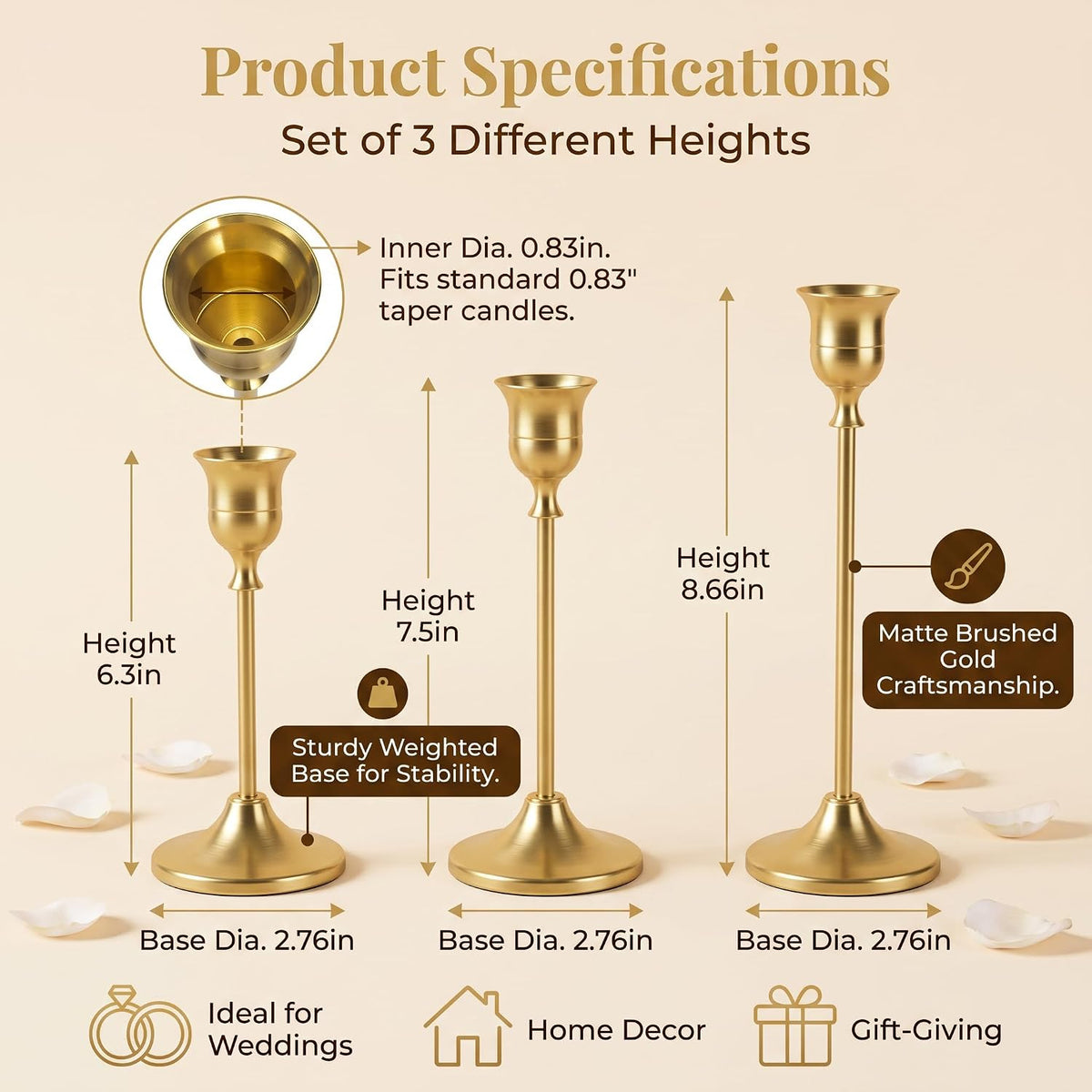 24 Pcs Gold Candlestick Holders, Vintage Metal Candle Holders Taper Candle St...