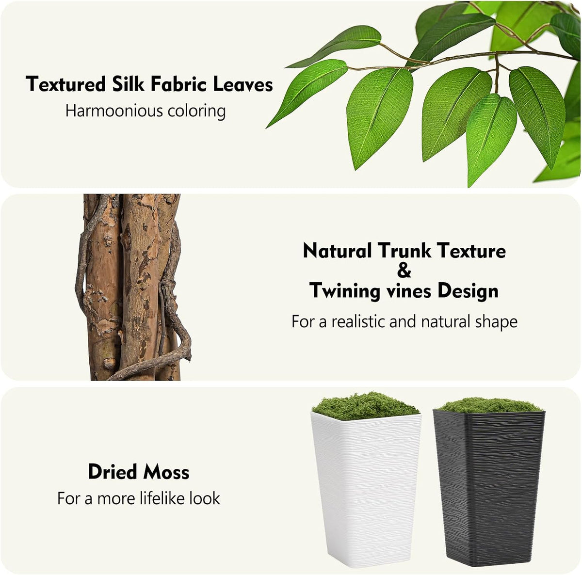 6ft Ficus Artificial Tree with 3 Natural Curved Trunks, 74" Tall Lush Fa...
