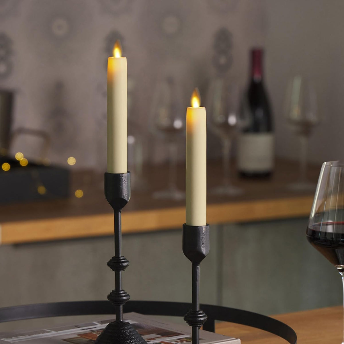 Luminara Flameless Real Flame 0.87x6.75 Inch Ivory Taper Candles, 2 Pack