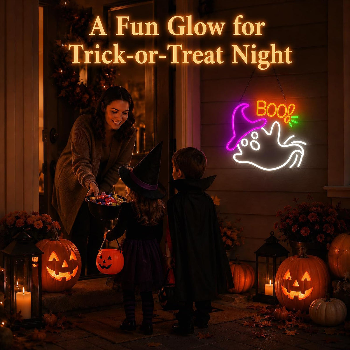 Halloween Neon Sign for Wall Decor, Flashing Halloween Led Sign, Ghost Neon S...