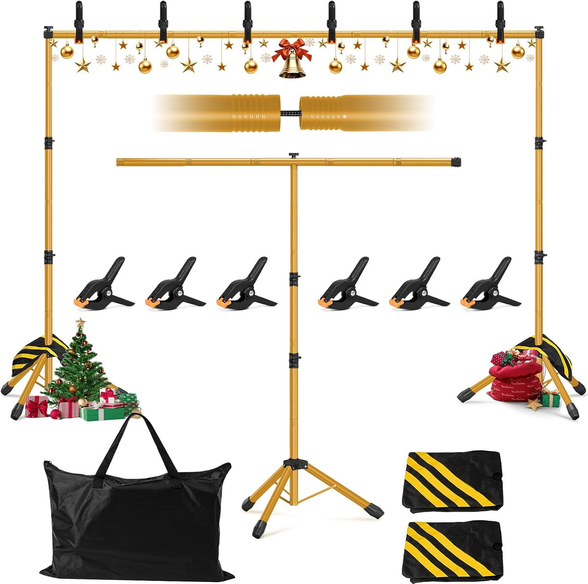 10x7.5ft Photo Backdrop Stand 3-in-1 T-Shape Heavy Duty for Studio Gold
