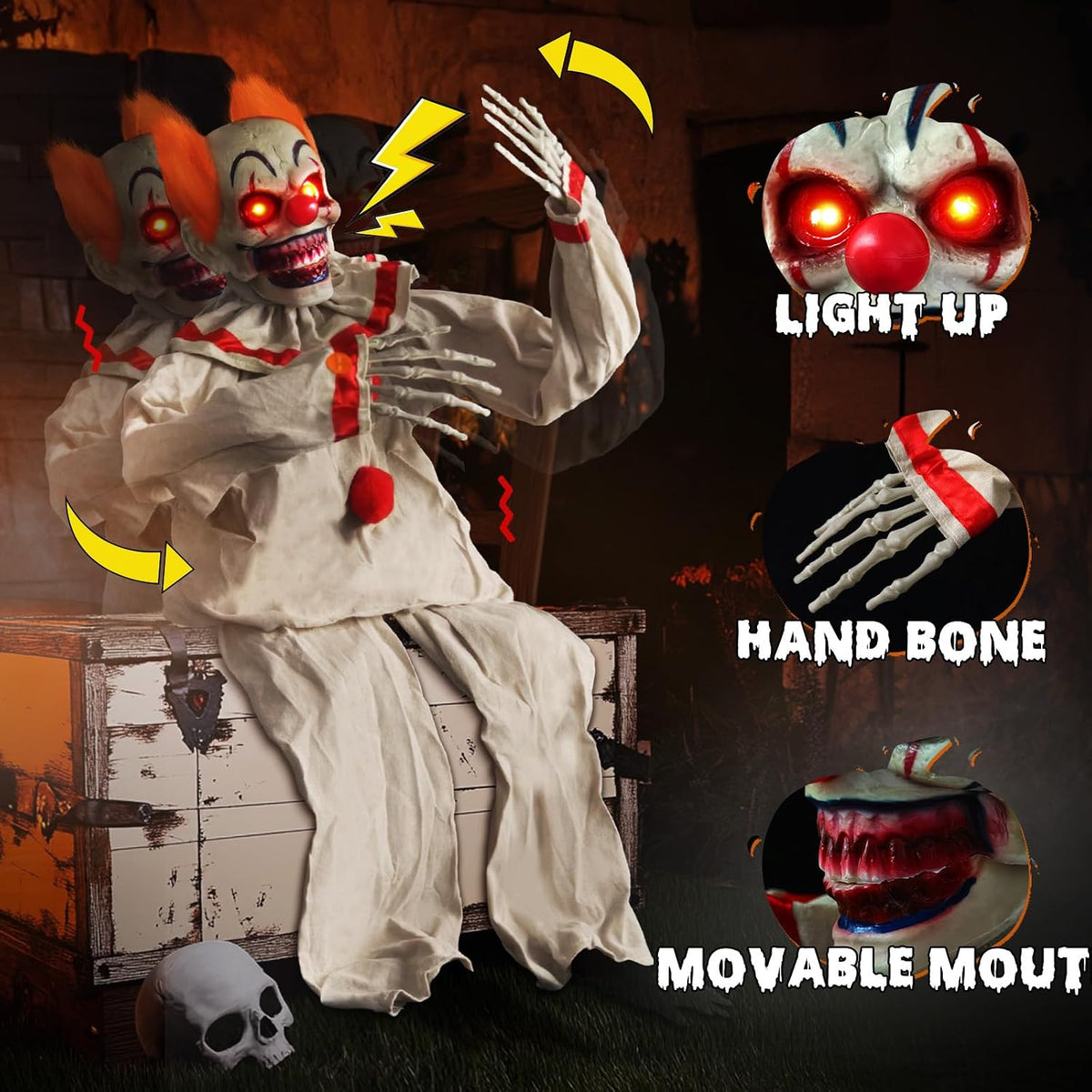 Halloween Animatronic Sitting Clown - Halloween Animated Decorations Sound Ac...