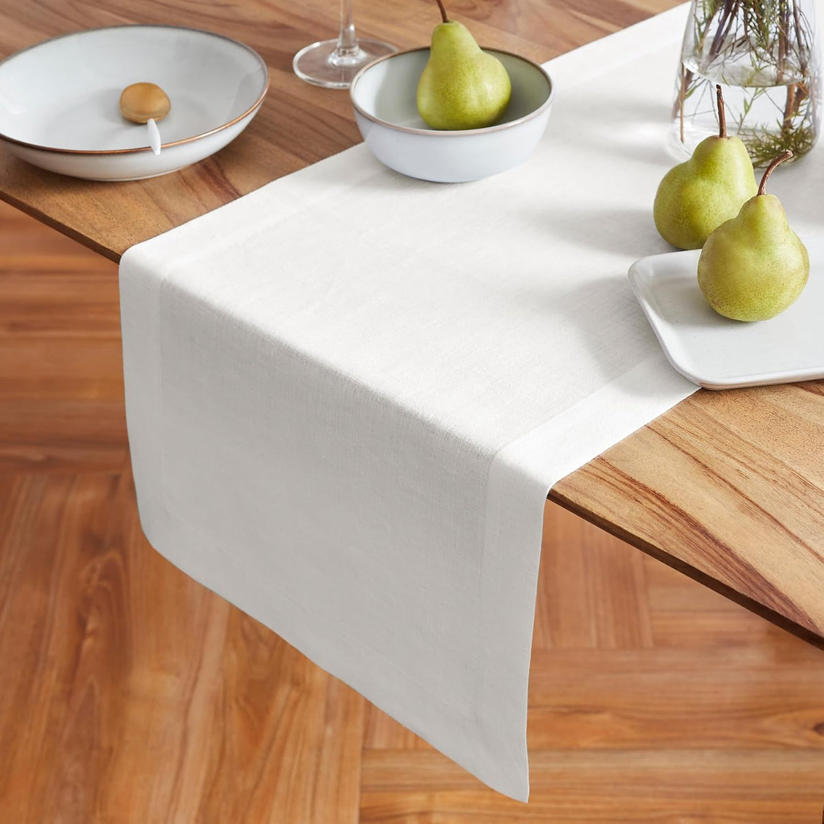 Solino Home 100% Pure Linen White Table Runner 72 Inches Long, 14 x 72 in