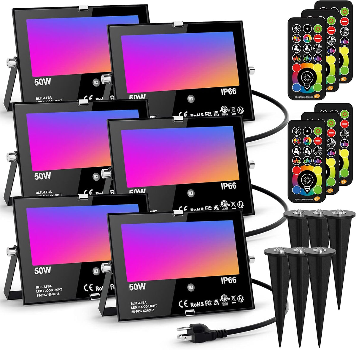 LED Flood Light Outdoor 500W Equivalent Color Changing Landscape Lighting, Ti...